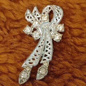 Vintage Signed Ann Silver Tone Rhinestone Brooch Pin Rare
